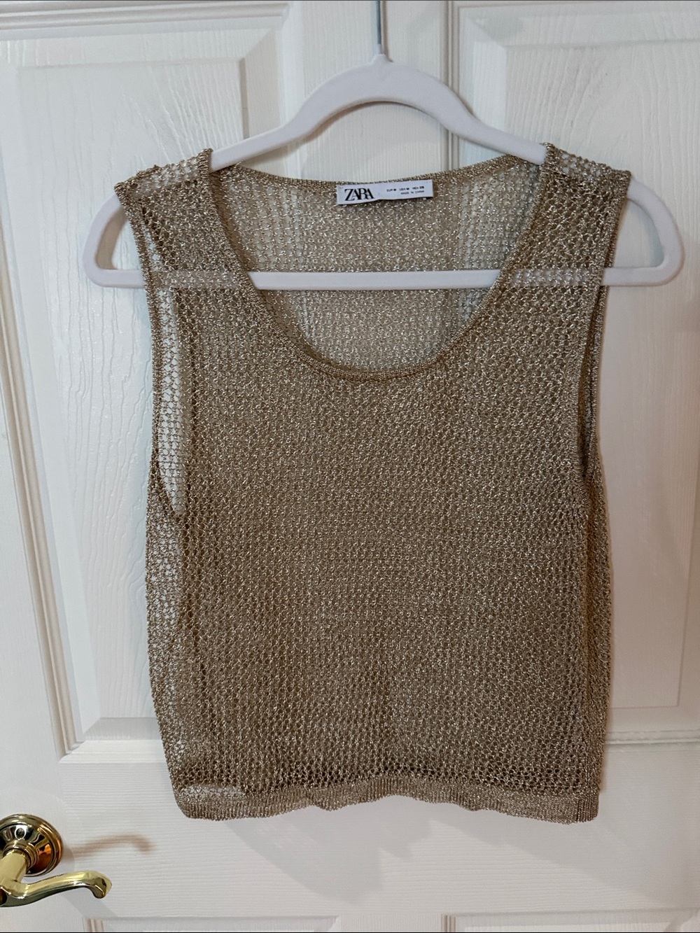 ZARA RARE Metallic Gold Open-Knit Tank Top size medium